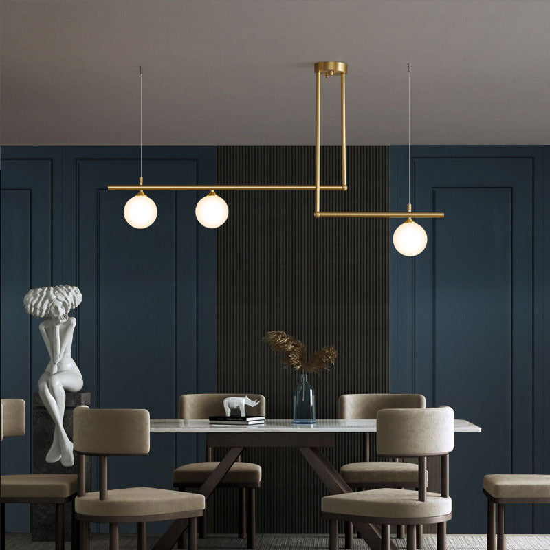 Messing Kroonluchter Met Wit Frosted Globes - 1CH1