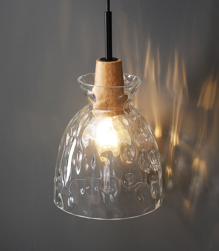 Hanglamp van helder glas met houten lamphouder - 101NS