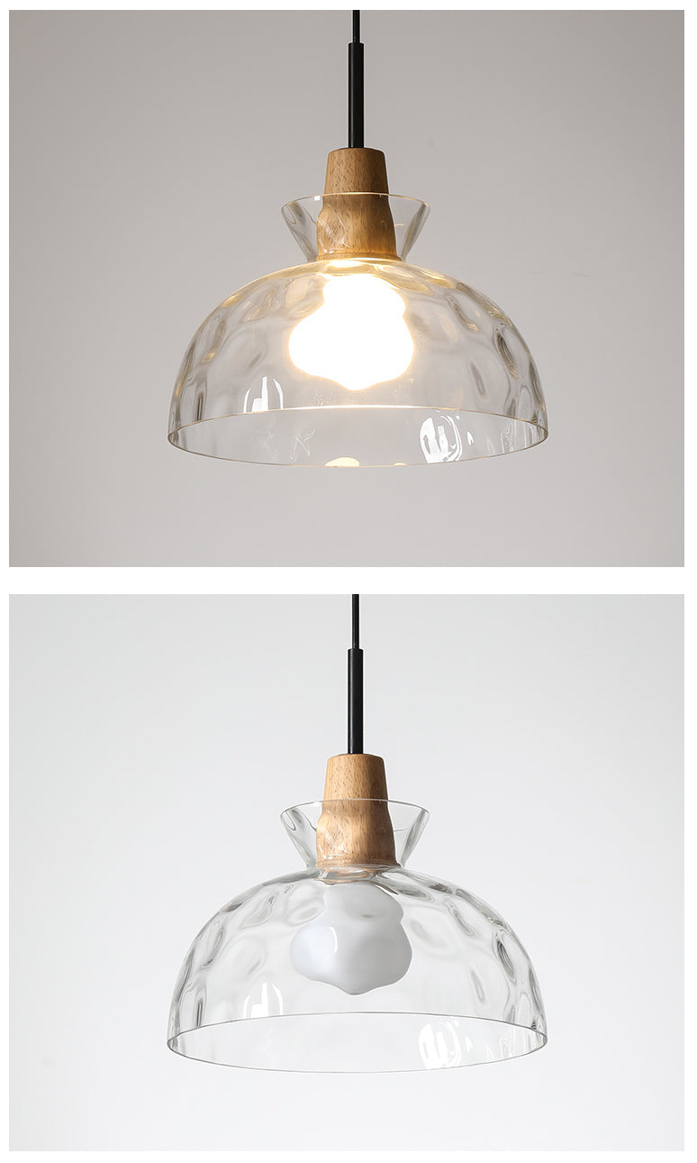 Hanglamp van helder glas met houten lamphouder - 101NS