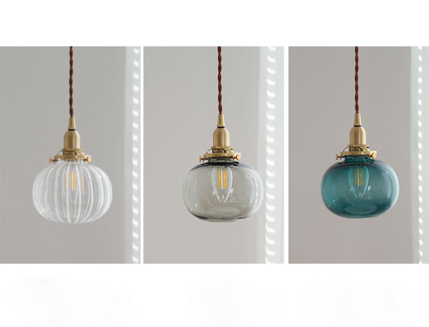 Geribbelde bolvormige glazen hanglamp - 228GPL