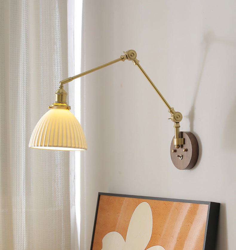 Keramische wandlamp met houten plaat - 111WL