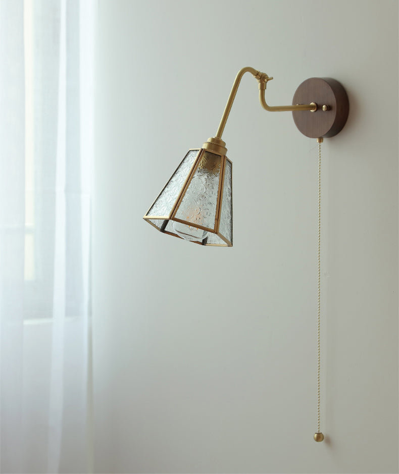 Glazen wandlamp met houten plaat - 101WL