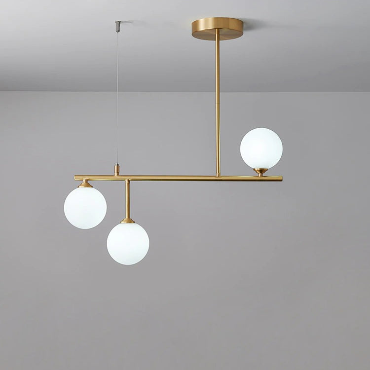 Messing Kroonluchter Met Wit Frosted Globes - 1CH5