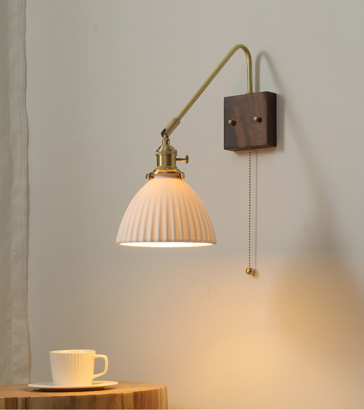 Keramische wandlamp met houten plaat - 106WL