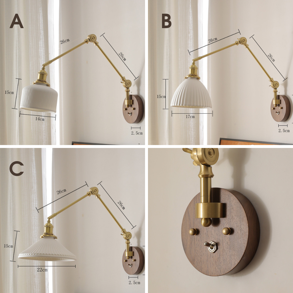 Keramische wandlamp met houten plaat - 111WL