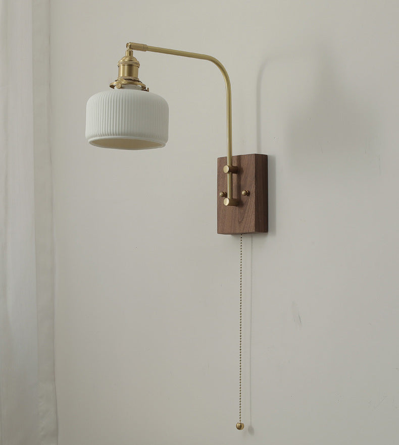 Keramische wandlamp met houten plaat - 109WL
