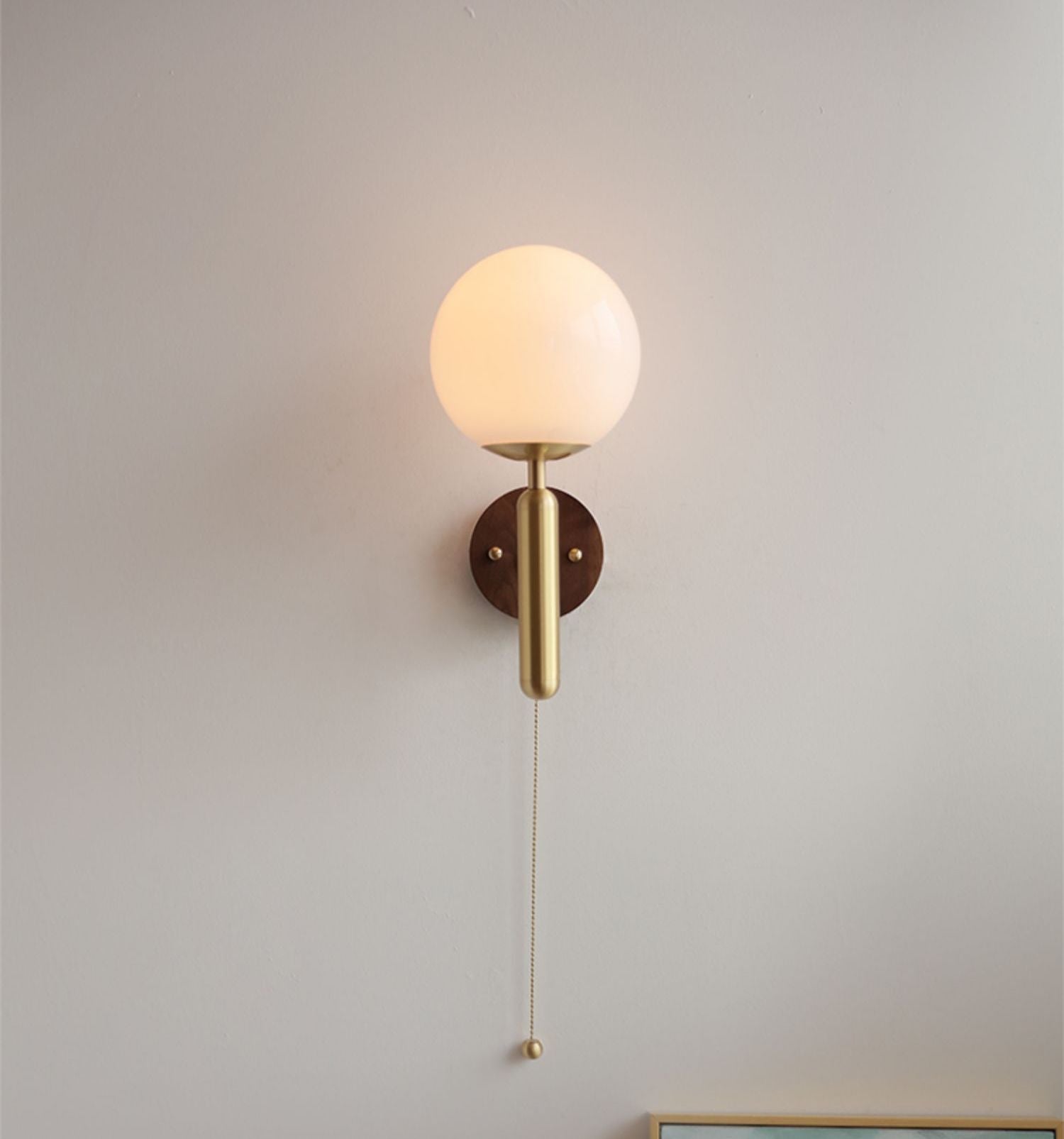 Houten Glazen Bol Wandlamp - 120WL