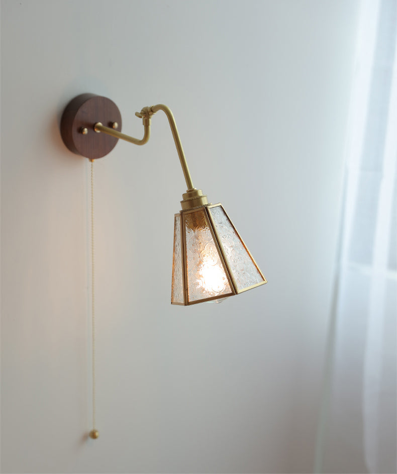 Glazen wandlamp met houten plaat - 101WL