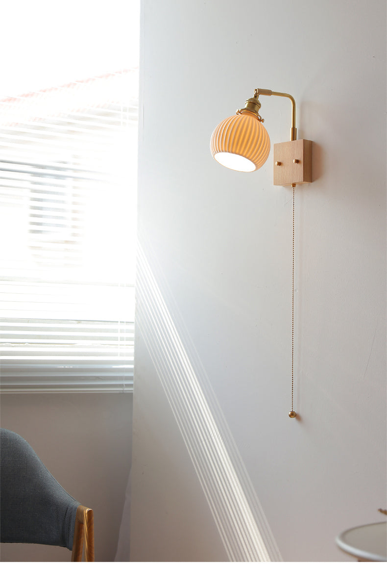 Keramische wandlamp met eikenhouten plaat - 113WL